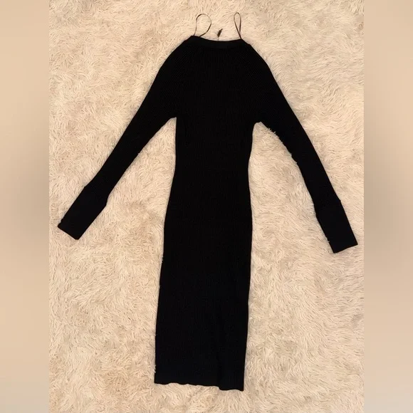 NWOT Reiss Avery Rib Knit Body Con casual Midi-Dress in Black szM